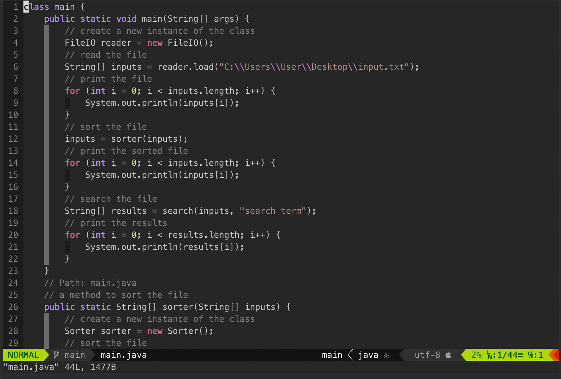 vim screenshot